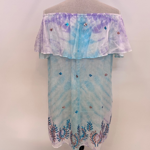 🦋Juliet Dunn🦋Aqua Ombré Off Shoulder Sequins Ruffle Dress NWT Size M - Picture 16 of 16